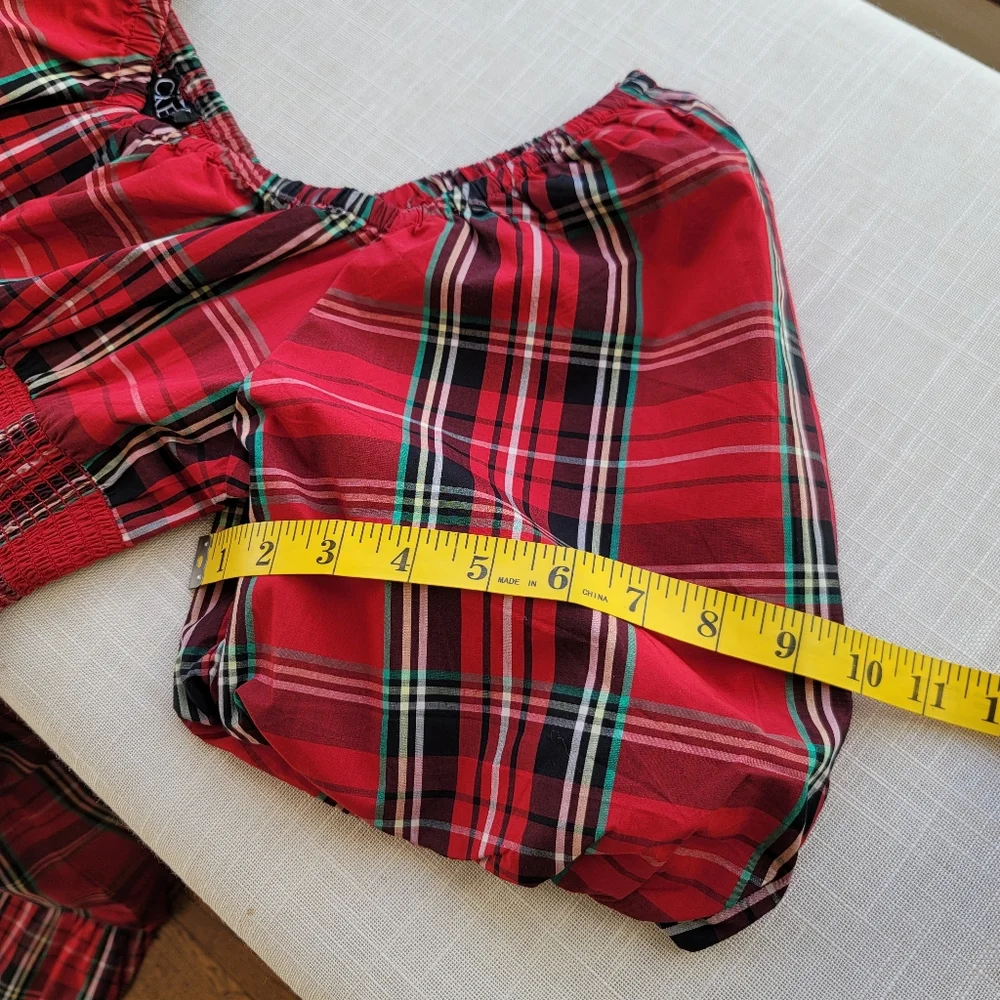 New! J.Crew sz Medium M Red Tartan Plaid Smocked Midi Dress NWT